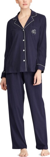 Lauren Ralph Lauren Pyjamas LRL Knit Collar PJ Set Blå