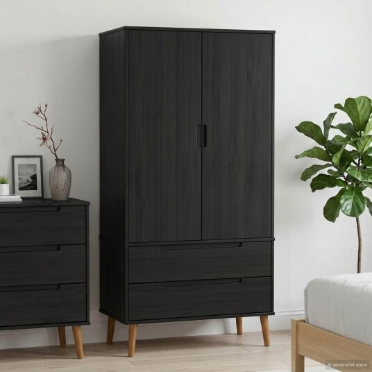 vidaXL Garderobeskap MOLDE Svart 90 x 55 x 175 cm Heltre furu