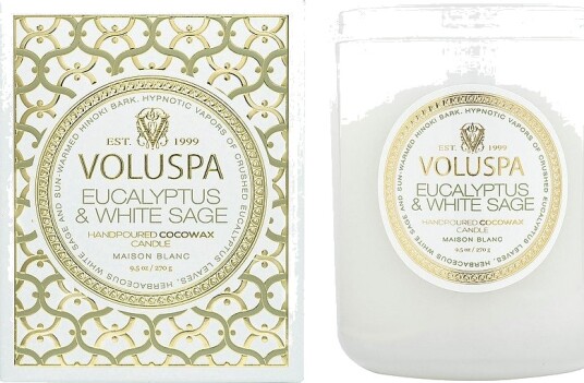 Voluspa Eucalyptus & White Sage Boxed Candle 60H Hvit