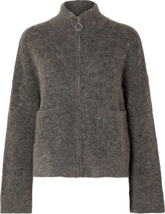 Selected Femme Sia Ras LS Knit Zipper Cardigan - Medium Grey Melange M Selected Femme Sia Ras LS Knit Zipper Cardigan - Medium Grey Melange M