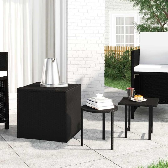 vidaXL Sidebord 3 stk svart polyrotting