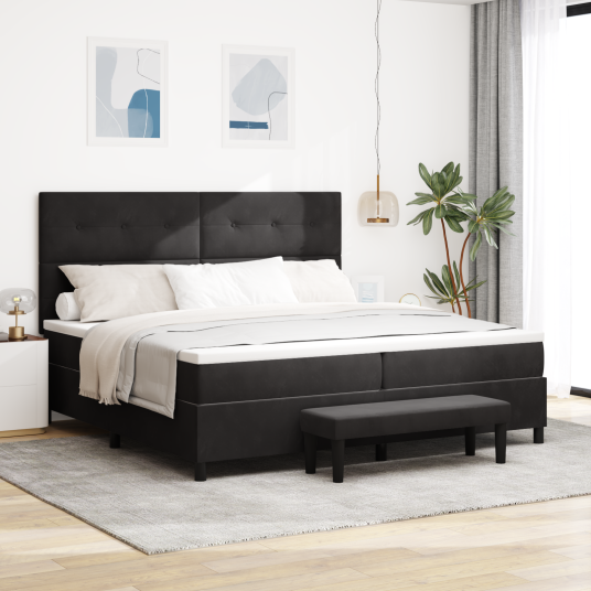 Box Spring Seng med Madrass & Benk Svart 200x200 cm Fløyel