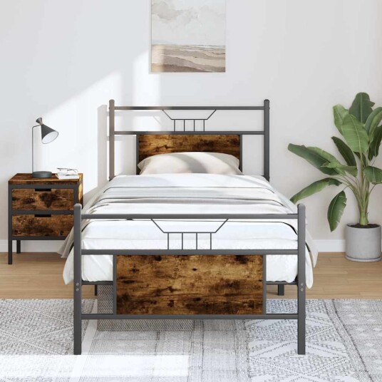 Sengeramme uten madrass røkt eik 90x190 cm konstruert tre 4106753