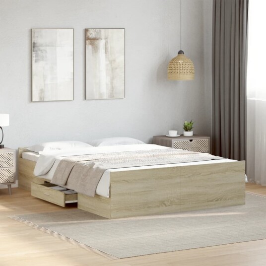 Sengeramme med skuffer sonoma eik 120x190 cm konstruert tre 8721102619762