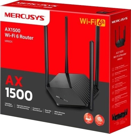 Mercusys MR60X Wi-Fi 6 Frittstående Router Dobbelbånd Sort 1500 Mbit/s