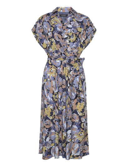 Lauren Ralph Lauren Floral Belted Crepe Dress - Blue - 32