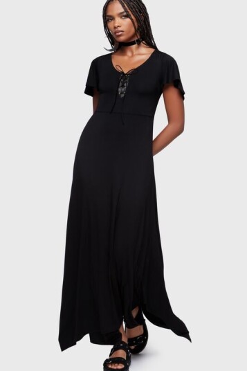 Killstar Goth Lang kjole Twilight Boho Summer Umbral Kjole XS til 4XL Damer svart