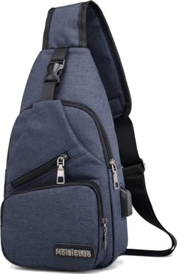 Blå Skulderveske Herre Cross Body Bag Med Powerbank Uttak