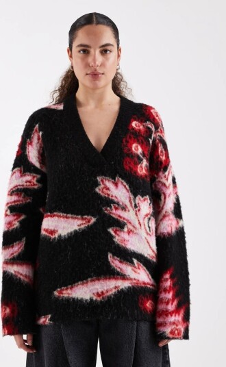 Topshop Dija Brushed Flower Jumper Knit Sort M
