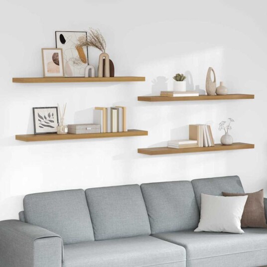 Vegghylle 4 pcs Brun 120 x 23,5 x 4 cm Konstruert tre
