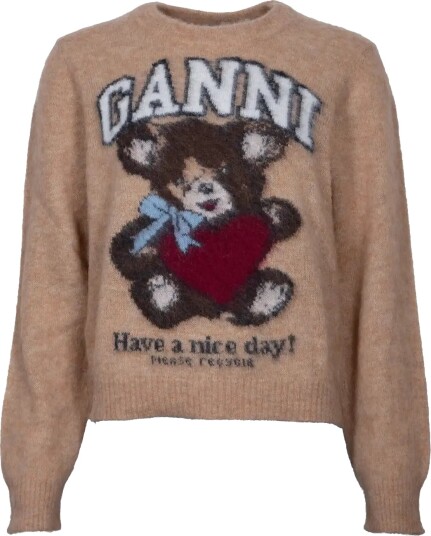Ganni Brushed Alpaca Crewneck Brown L