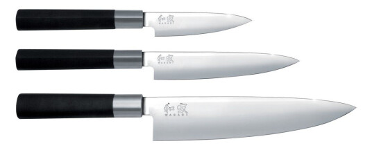 Kai Wasabi Black kokkeniv og 2 universalkniver sett 3 deler
