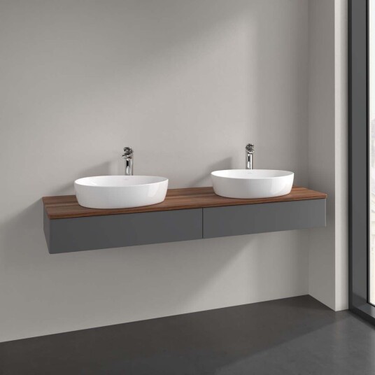 Villeroy & Boch  Antao Servantskap med 2 skuffer 160x50x19 cm m/lys Antrasitt/Valnøtt
