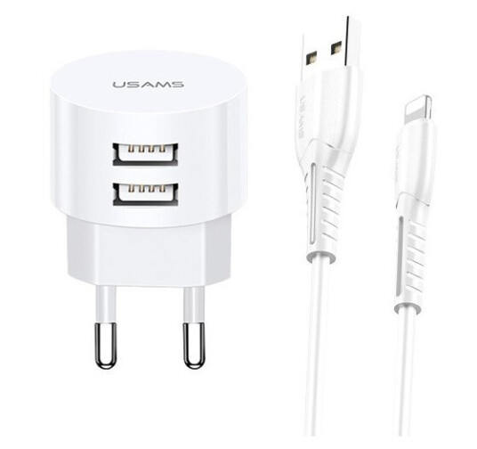 Usams T20 2xUSB 2.1A Lightning Vegglader