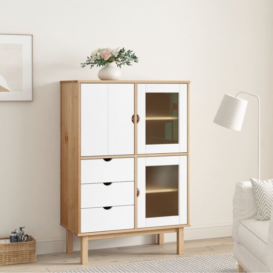 vidaXL Highboard brun og hvit 85x43x125 cm heltre furu