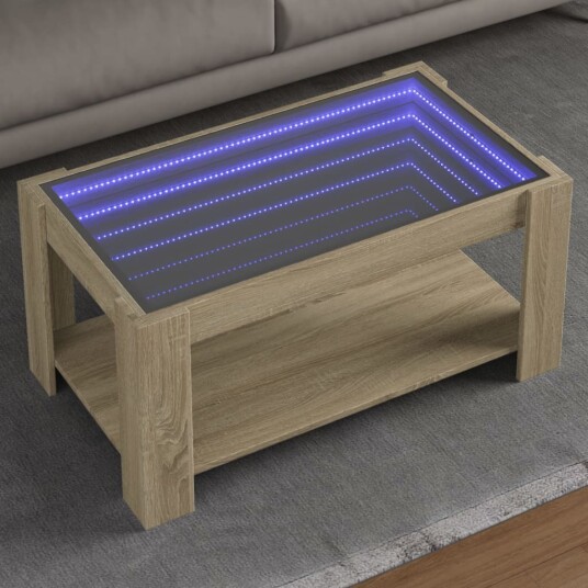 Salongbord med LED sonoma eik 93x53x45 cm konstruert tre 847555