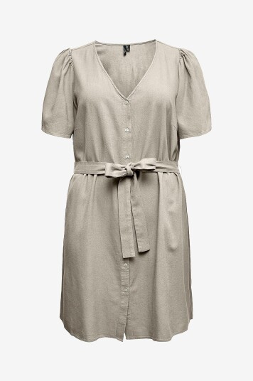 Vero Moda Curve Kjole i lin Vmcmymilo SS Short Grå