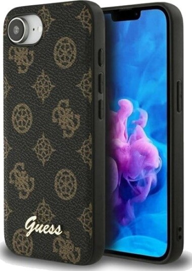 GUESS Peony Script Logo MagSafe iPhone 16e Case Black