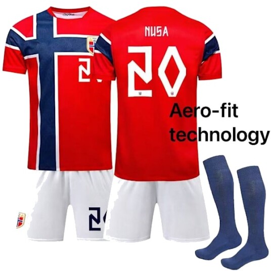 2026 VM Aero FIT Norges herrelandslag i fotball Hjemmedrakt Voksen Nr.20 Nusa TryktKun T skjorte24