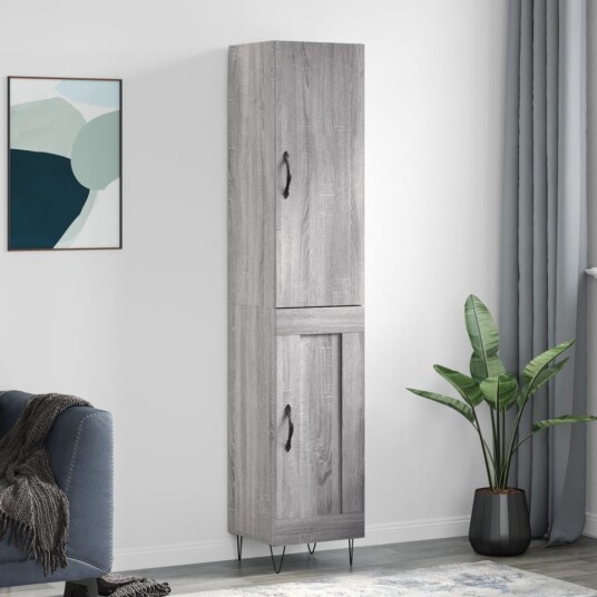 vidaXL Highboard grå sonoma 34,5x34x180 cm konstruert tre 8720845485658