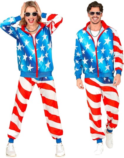 Widmann UV Glow USA Flagg Grilldress til Voksen XL
