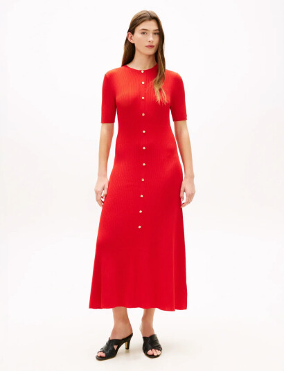 Tommy Hilfiger Rayon Rib F&F Midi Dress - Red - R/XS Tommy Hilfiger Rayon Rib F&F Midi Dress - Red - R/XS