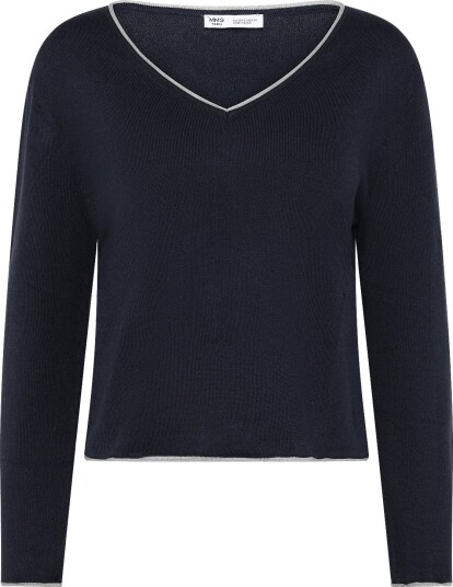 Mango V Neck Jumper With Contrast Trims Navy S