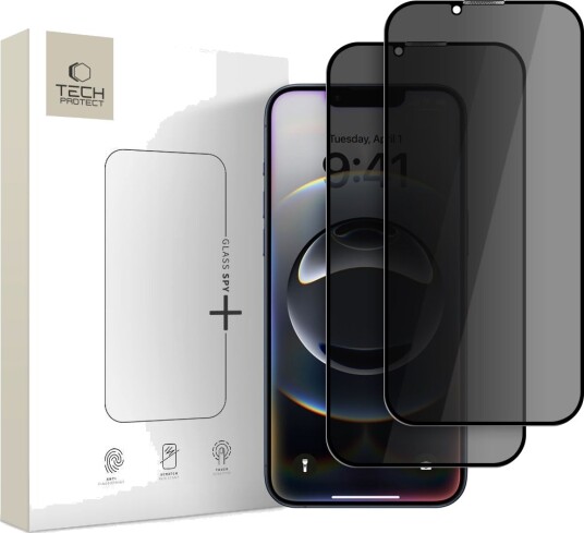 Tech-Protect Anti Spy Glass Pro+ 2-pakning for iPhone 17e/16e/14/13 Pro - Svart