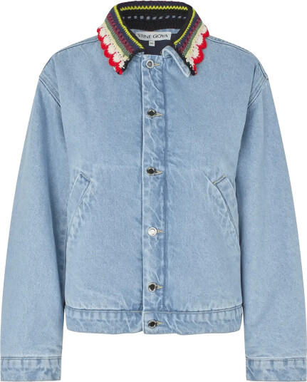 STINE GOYA Double Rinse Denim Collared Cropped Bomber Blue M