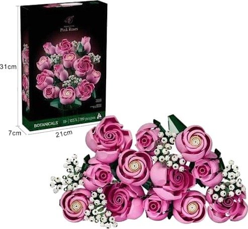 Lollanda Botanicals Rosa Bukett Byggesett, Inneholder To Konserverede Rosa Roser, Dekorativ Blomsterbyggeleke Gave Preserved Flowers 2