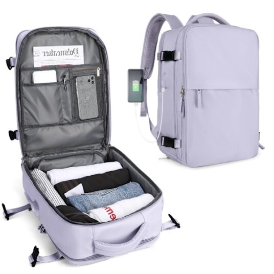 Hyttevesker 45x30x16 Underseat Ryggsekk for fly Håndbagasje Bag undersetet Håndbagasje Ryggsekk Laptop Bag Dame Reise Ryggsekk med SkoskuffA Purple