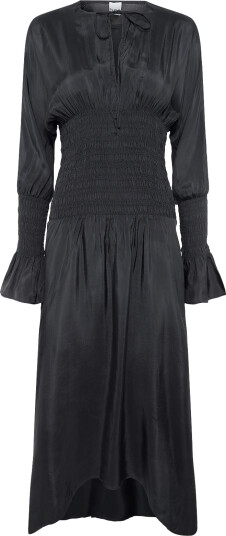 GANNI Viscose Habotai Smock Midi Dress Black 36 GANNI Viscose Habotai Smock Midi Dress Black 36