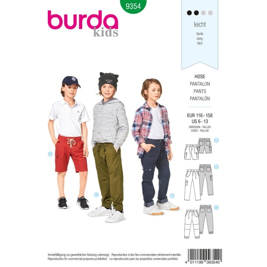 Burda 9354 - Bukse & Shorts Eur: 116-158, US: 6-13