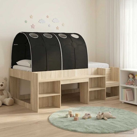  Sengestamme med tunnel 3 pcs Sonoma eik og svart Konstruert tre