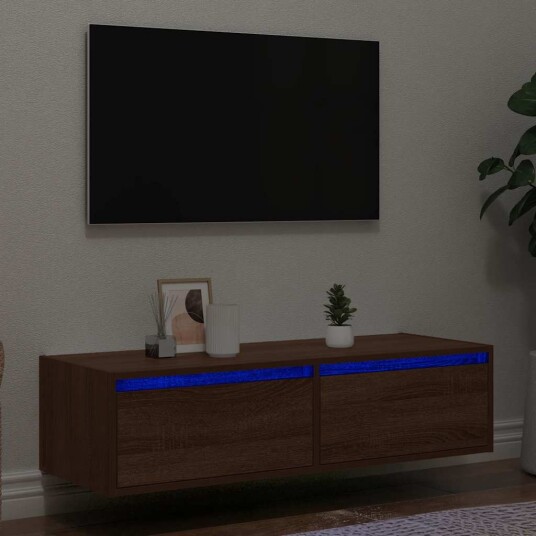 TV-benk med LED-lys brun eik 100X35,5x25 cm 8721158663573