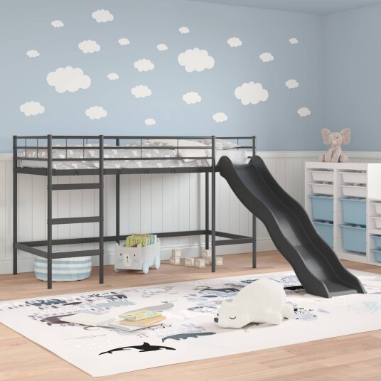  Barneseng med sklie Svart og Anthracite 100 x 190 cm