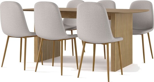 Richeto spisebord 180 cm eik + 6 stk. Nibe stol grå med eikeben - Natur/grå