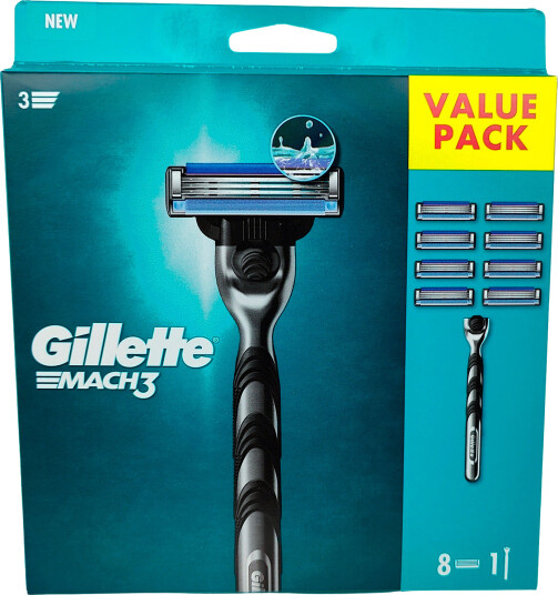 Gillette Mach3 barberhøvel + 8 barberblader