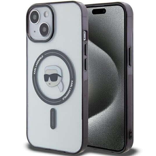 Karl Lagerfeld iPhone 15 Hardcase 6.1" Transparent med MagSafe - Karl's Head Design