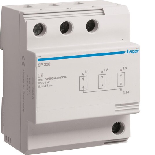 Hager SP320 Lynstrømavleder maks. 100 A 100 kA Stikkontakter & kabler