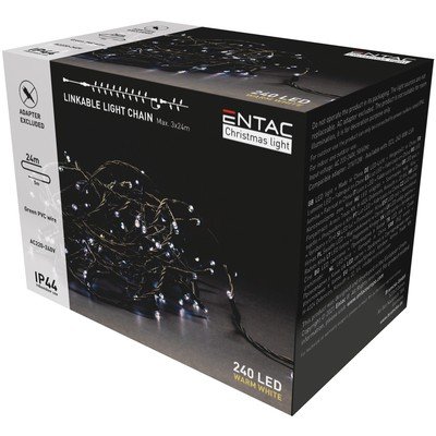 24 m. utendørs LED julelysslynge IP44 230V 240 LED varm hvit uten strømstikk.