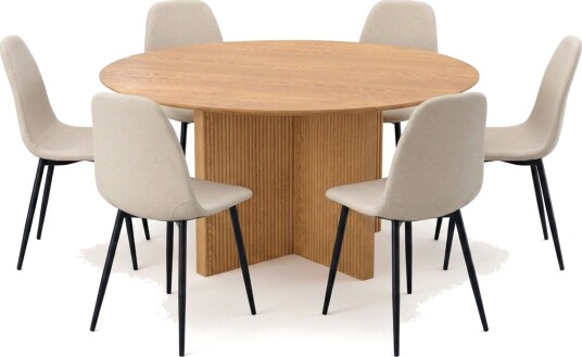 Edda spisegruppe rundt 150 cm eik med 6 Nibe spisestoler   Eik