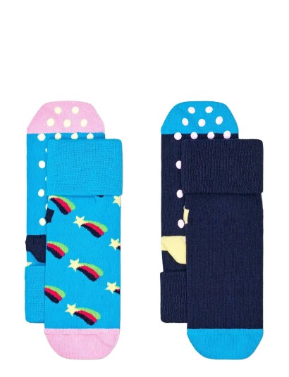 Happy Socks Kids 2 Pack Shooting Star Anti Slip Socks Blue 6 12M