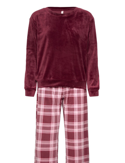 Hunkemöller Pj Set Ls Velours Check - Red - XS Hunkemöller Pj Set Ls Velours Check - Red - XS
