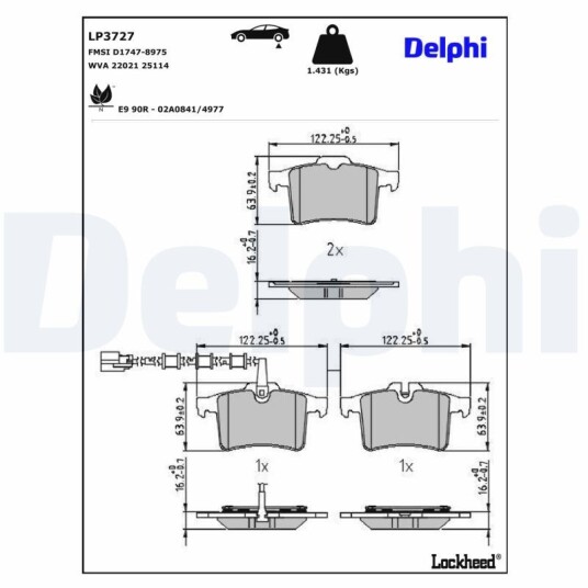 Bremseklosser DELPHI LP3727 Bremseklosser DELPHI LP3727