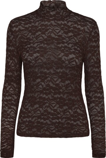 Dante6 Dante6-Irony Lace Turtle Neck Top - Brown - XL