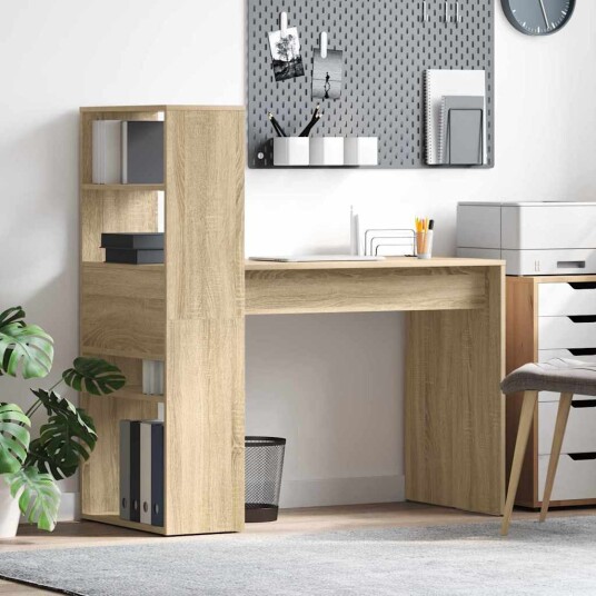  skrivebord med oppbevaring Sonoma Eik 113x54x120 cm ingeniørtrek
