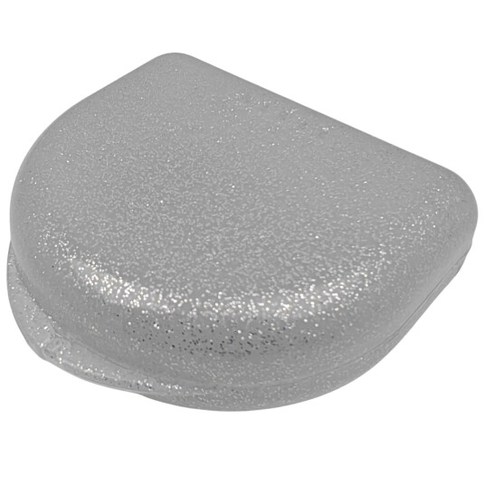 Liten glitterveske for oppbevaring av proteser, biteskinner, seler, munnbeskyttere, etc. Liten glitterveske for oppbevaring av proteser, biteskinner, seler, munnbeskyttere, etc.
