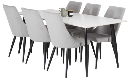 Venture Design Polar & Leone spisegruppe Hvit/grå 6 st stoler & bord 180 x 90 cm