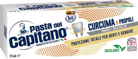 Pasta del Capitano Curcuma & Propolis Tannkrem 75 ml  Naturlig munnpleie med fluor gurkemeie og propolis